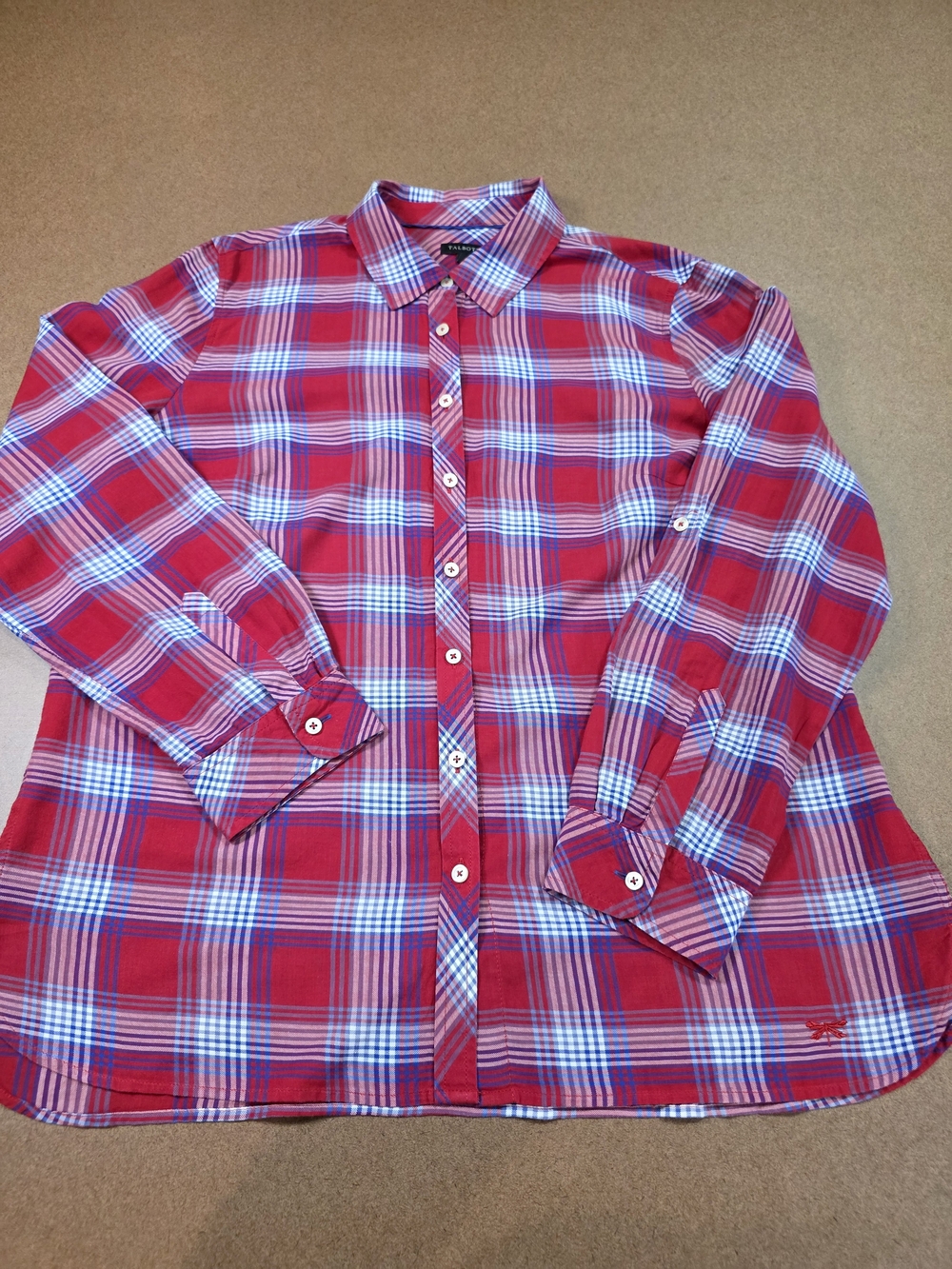 Talbots Women's‎ Cotton Red and White Plaid Button-Down Shirt Large